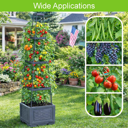 osgevei 2PCS Rolling Raised Garden Bed Tomato Planter with Trellis, 57" Self-Watering Tomato Cage Planters Box for Climbing Plants Vegetable Flower Patio Garden Balcony Outdoor & Indoor (with Wheels)