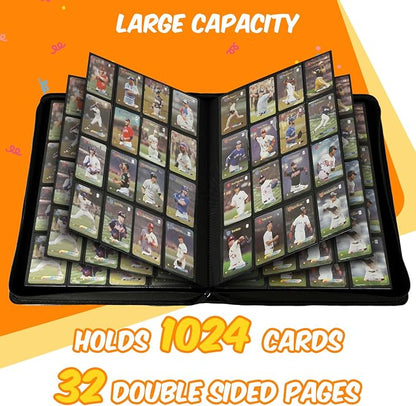 Premium Card Binder 16 Pocket, 1000+ Cards PU Cover Trading Card Binder Side Loading Card Collection Album Holder Folders for MTG, TCG, Game Cards & Sports Cards, Kpop (black)