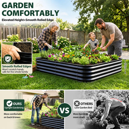 FCCRETA Galvanized Raised Garden Bed for Gardening, 4x4x1ft Large Square Metal Planter Boxes Outdoor for Vegetable,Flower,Herb,Modular Above Ground Growing Container,Black, Easy Assembly