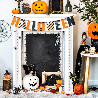 Whaline 65.6Ft Halloween Bulletin Board Border Glitter White Ghost Die Cut Trim Border Roll for Spooky Chalkboard Wall Decor