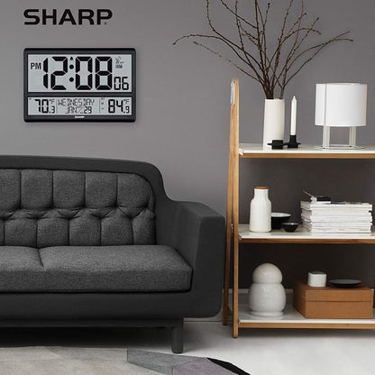 Sharp Atomic Clock - Never Needs Setting! –Easy to Read Numbers - Indoor/Outdoor Temperature, Wireless Outdoor Sensor - Battery Powered - Easy Set-Up (4" Numbers)