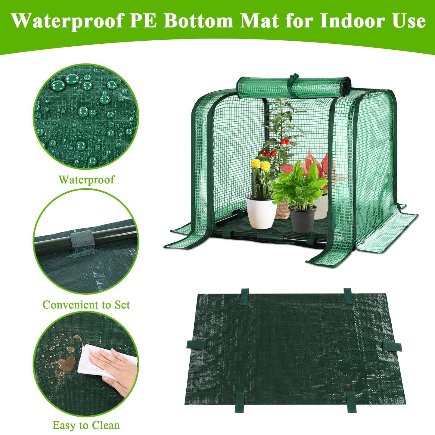 U'Artlines Portable Mini Greenhouse Small Green House with Waterproof Pad 23x13x17 Inch Plant Cover Tent for Garden Small Plants Indoor Outdoor, Green PE