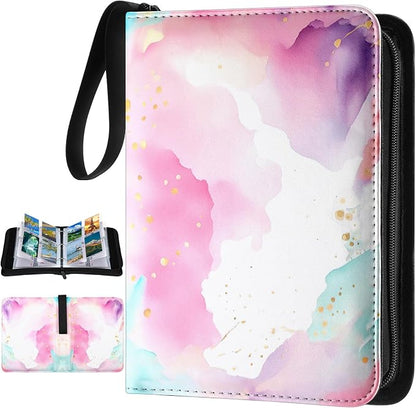 Card Binder 4/9 Pocket PU Waterproof Trading Binder Compatible with Mtg/ygo/tcg for 400/900 Portable Album Holder with Zipper Wristband Card Organizer