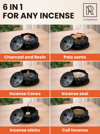 Resin Incense Burner Bowl Set for Charcoal, Frankincense & Resin – Heat-Resistant Censer Incense Holder for Cones & Sticks with Clean Ash Catcher for Home Fragrance, Relaxation & Traditional Use