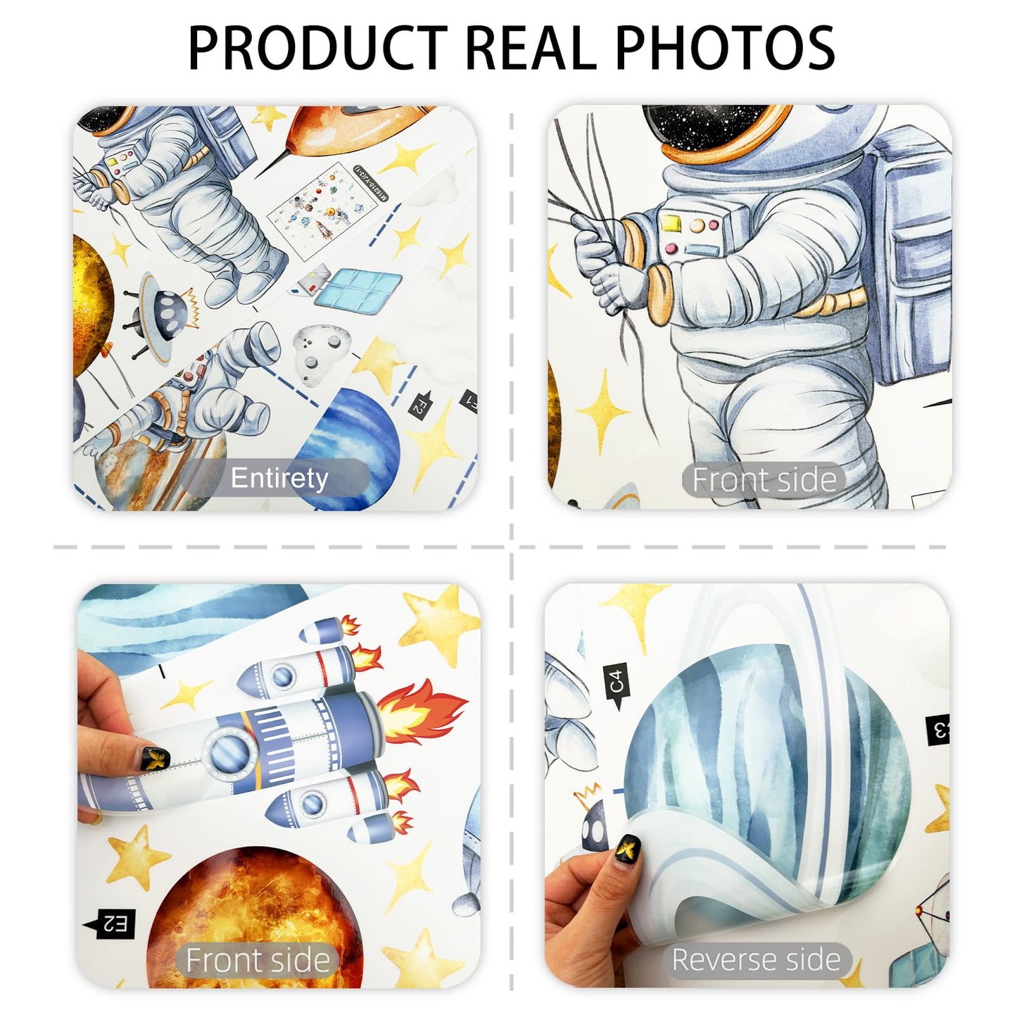 Space Astronaut and Planet Wall Stickers 3 Sheets Watercolor Galaxy with Rocket Decals Self-Adhesive Peel and Stick for Kids Room Nursery