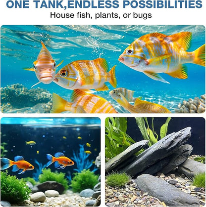 10 Gallon Glass Fish Tank, Nano Aquarium Fish Tank, Rimless Low Iron Aquarium for Betta/Turtle/Goldfish/Snails/Shrimp and Aquatic Planting