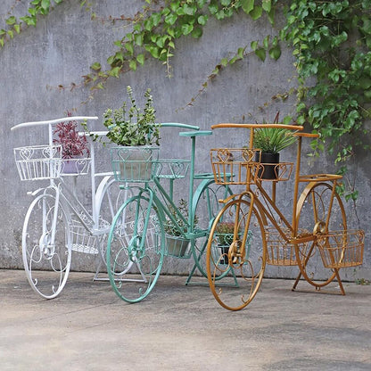 yerealye Metal Bicycle Plant Stand, Outdoor/indoor Decorative Flower Rack Bike Shape Planter Flower Holder with 4 Baskets for Patio, Garden, Balcony, Yard, Home Decor Ornament(108x70cm(42x27), Green)
