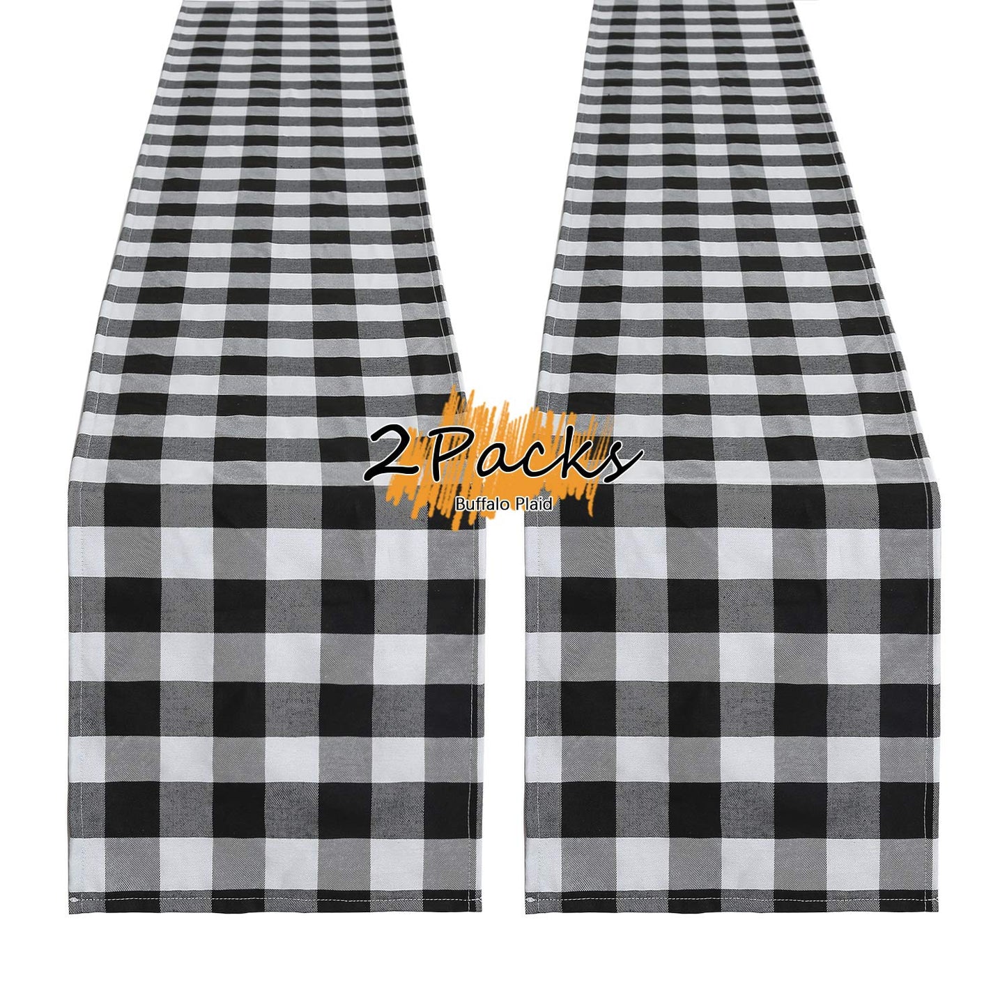 Plaid Table Runner for Christmas Decorations 2Packs 13x108Inch Black White Table Runner Buffalo Plaid Table Runners for Halloween Holiday Decor Xmas Checked Table Runners