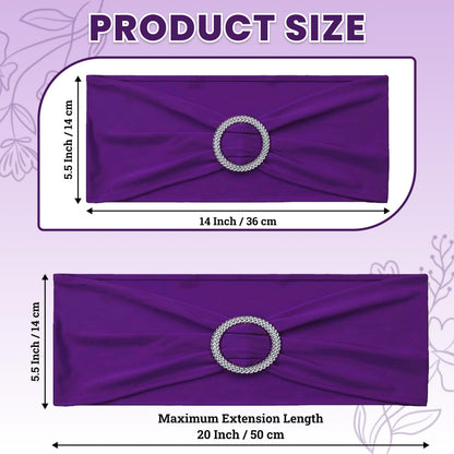 MDS® Pack of 10 Spandex Chair Sashes with Slider Buckle for Wedding & Event Decor, Reusable Stretch Chair Bows Bands for Banquet Chair Cover, Reception, Baby Shower, Birthday Party - Cadbury Purple