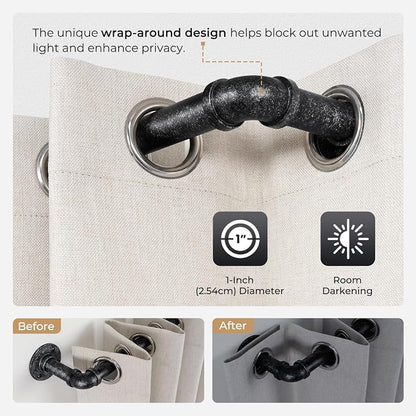 Zeerobee Curtain Rods for Windows 32 to 48, 1 Inch Industrial Wrap Around Vintage Black Curtain Rod, Indoor/Outdoor Room Divider Adjustable Drapery Pole, 32"-48"