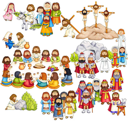 Easter Deluxe Felt Set Bible Flannel Board Stories 42 Pieces +Lesson + Activity Pages Story Jesus He Has Risen Made in the USA of Domestic Felt and Imported Ink Crucifixion Resurrection Last Supper