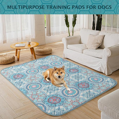 IEUUMLER Washable Pee Pads for Dogs, 2 Pack Non-Slip & Waterproof Whelping Pad, Reusable Puppy Potty Training With Fast Absorbent for Playpen EU007 (Green Medallion, 36"X48"-2pcs)