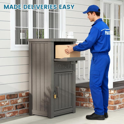 Package Delivery Box for Outside with Sign, Large Lockable & Weatherproof Anti-Theft Parcel Drop Box for Porch, Curbside, House Storage, Gray(60 Gallon with Sign)