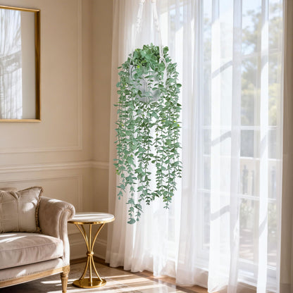 DREAMLOOM 2 Packs Fake Hanging Plants with Pots, Artificial Eucalyptus Hanging Plants with Macrame Hanger for Indoor Decor, Fake Hanging Vines Faux Greenery for Home Kitchen Office