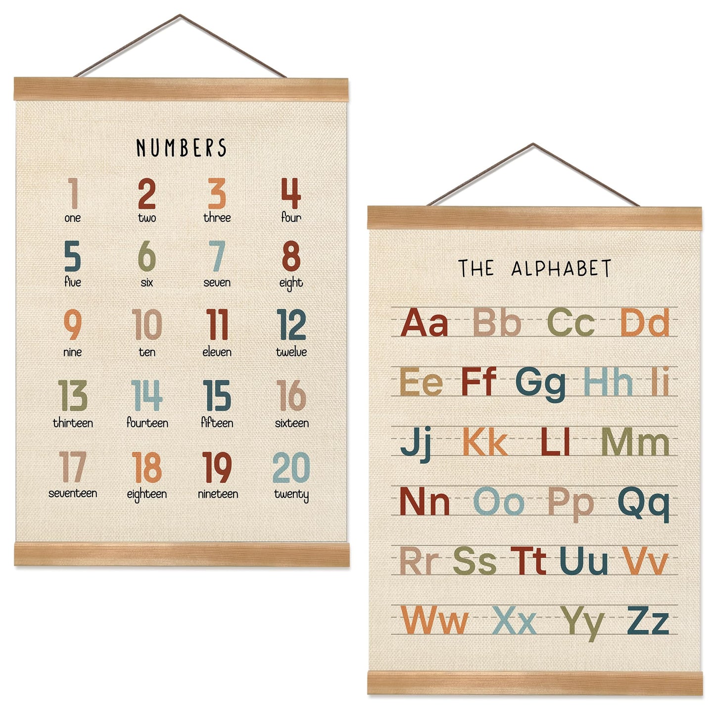 ZTGDA Alphabet Numbers Poster Set of 2, Alphabet Numbers Wall Art, ABC Banner Poster, Banner Wall Hanging Decor for Toddler Room Playroom Nursery Wall Classroom Decor 12x16inch (123&ABC-02)