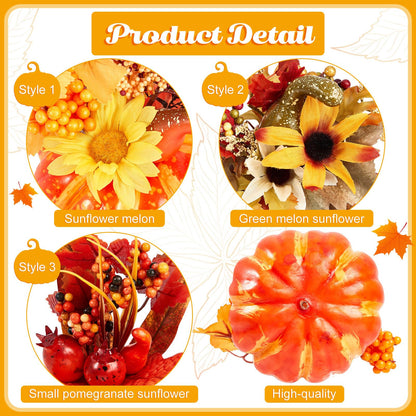 Leinuosen 12 Pcs Fake Pumpkin Centerpiece for Table 6 Inch Pumpkins with Maple Sunflower Berry Decorative Pumpkins Artificial Foam Pumpkin for Fall Harvest Halloween Thanksgiving Table Decoration