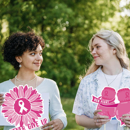 Breast Cancer Awareness Yard Signs with Stakes for Lawn Including Pink Ribbon, Pumpkin, gnome, Gloves Sign for Outdoor Yard Decor Breast Cancer Awareness Party 8pcs