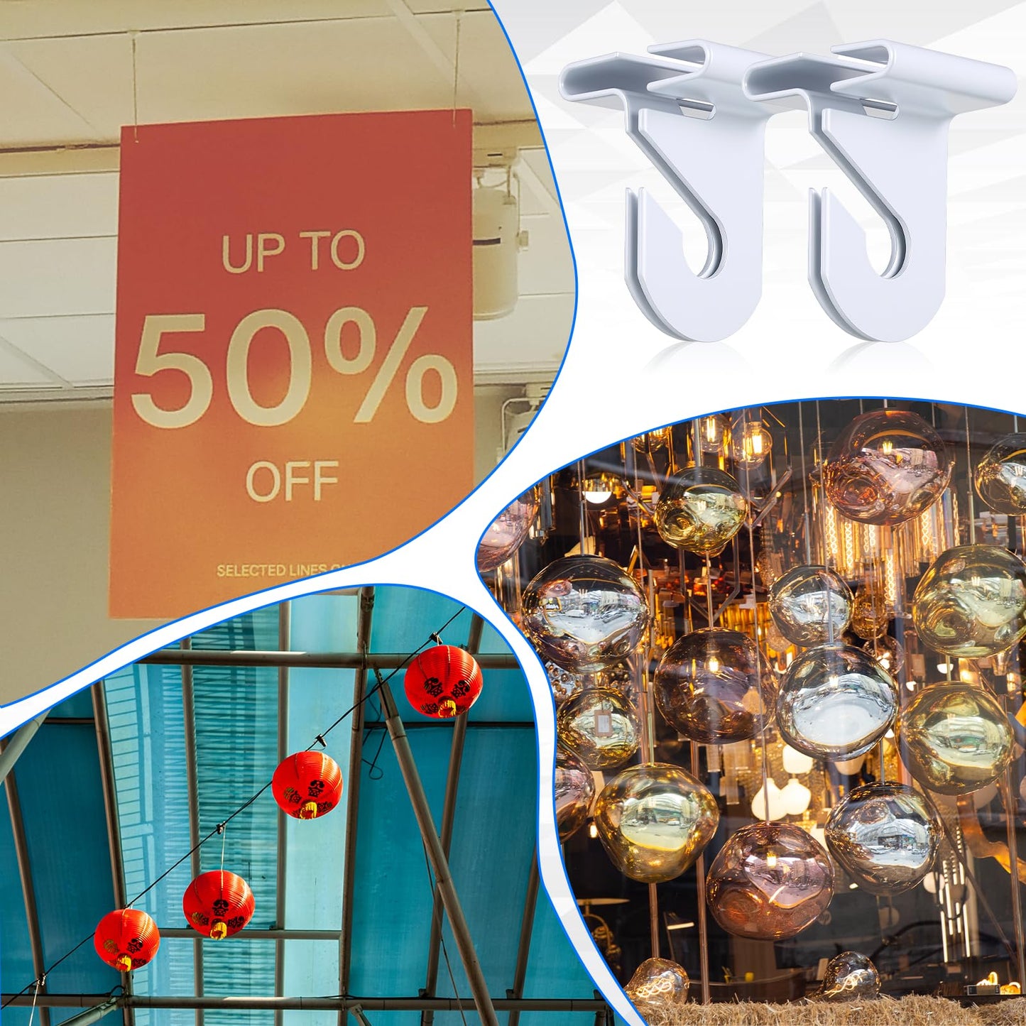 SHENLIU 100 Pair Drop Ceiling Hooks for Classrooms, White Heavy Duty Metal T-Bar Hooks Suspended Ceiling Tile Hook Clips Hold up to 20 Lbs for Home School Grid Office Plants Decorations