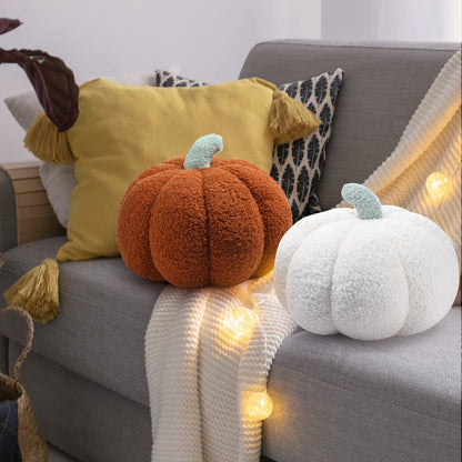 Kajaia 2 Pcs Simulated Pumpkin Plush Pillow 11 x 9.5 Inch 3D Cushion Fall Decorations Stuffed Throw Pillows Toy for Fall Halloween Thanksgiving Bedroom Sofa Couch Supplies (White,Brown)