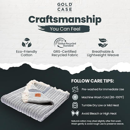 Gold Case Throw Blanket for Couch - 100% Recycled Turkish Cotton Blankets & Throws - Vintage Soft Throw Blankets for Living Room - Boho Decorative Woven Couch Blanket - 50x60 - Navy Blue