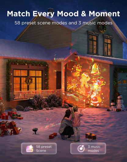 Govee Outdoor Decoration Projector Light, Upgraded LED Snowflake Projector, 180° Rotation, 20 HD Effects & 58 Scene Modes with App Control, IP67 Compatible with Alexa, Google Assistant, Matter