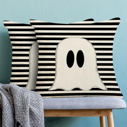 Yxuiyal Halloween Pillow Covers 22x22 Set of 2 Black Stripe Cute Ghost Throw Pillow Covers for Home Decoration Cushion Case for Couch Sofa Halloween Decor