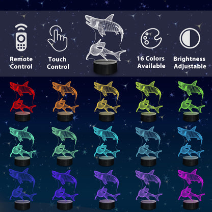 Lampeez 3D Shark Night Light - Multicolored Acrylic Lamp with Remote Control