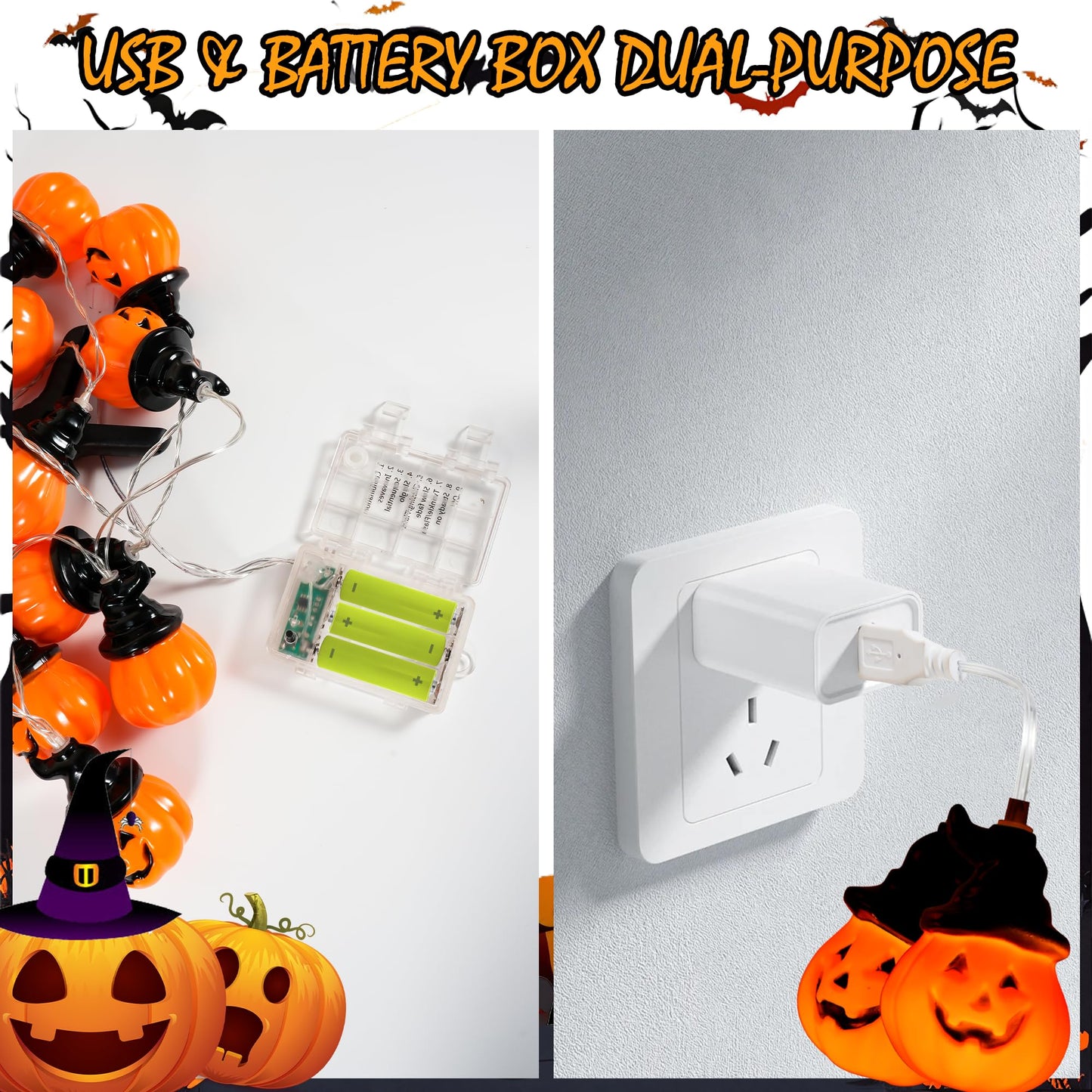 XSIEDVP Remote Control Halloween Pumpkin String Lights - 30LED 16.4Ft with Witch Hat | Waterproof Outdoor/Indoor, 8 Modes + Timer, Pet-Friendly | Warm Orange Fall & Party Decor for Patio, Yard