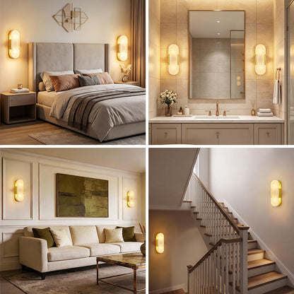 PNJXSRJH Natural Alabaster Wall Sconces, Modern Marble Gold Wall Sconce 14 inch Indoor Wall Lighting for Bedroom Bathroom Living Room Stairs (1-Pack)