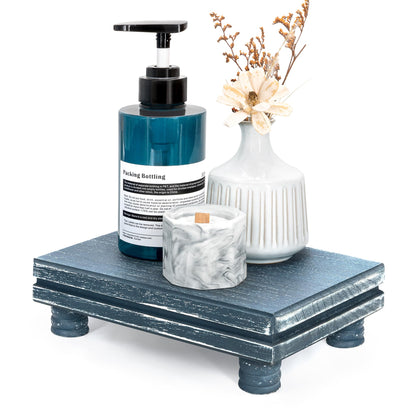EOSAHR Farmhouse Wood Riser Display Stand for Bathroom Decor – Farmhouse Riser for Decor as Wood Cake Stand & Plant Stand - Ideal for Displaying Bathroom Accessories (Blue)