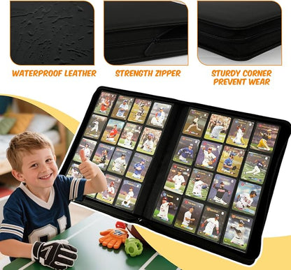 Premium Card Binder 16 Pocket, 1000+ Cards PU Cover Trading Card Binder Side Loading Card Collection Album Holder Folders for MTG, TCG, Game Cards & Sports Cards, Kpop (black)
