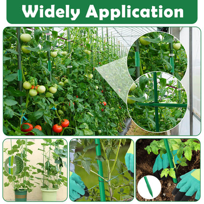 Cludoo 342PCS Garden Stakes Set with 100 Sets Fiberglass Plant Stakes Sticks Supports and Accessories, DIY 4ft 5ft 6ft 7ft Tomato Stakes for Tomato,Vegetables, Pepper, Indoor Outdoor Spring Plants