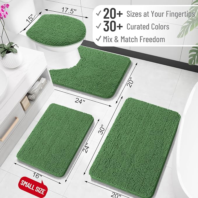 OLANLY Large Bathroom Rugs 44x32, Extra Soft Absorbent Chenille Bath Rugs, Rubber Backing Quick Dry, Machine Washable Bath Mats for Bathroom Floor, Tub and Shower, Home Decor Accessories, Olive Green