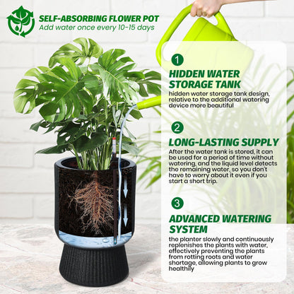 CABIHOME 14.2" Tall Planters, 2packs-Large Planter for Outdoor Plants, Flower Pots with Water Level Monitor, for Patio, Porch, Living Room, Home Office, for Outdoor & Indoor Plants, Classic White
