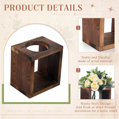 GlikCeil 6 Pack Wooden Boxes for Centerpieces Wood Cube Planter Box Rustic Wood Square Vase Holder for Centerpieces Home Wedding Garden Decor