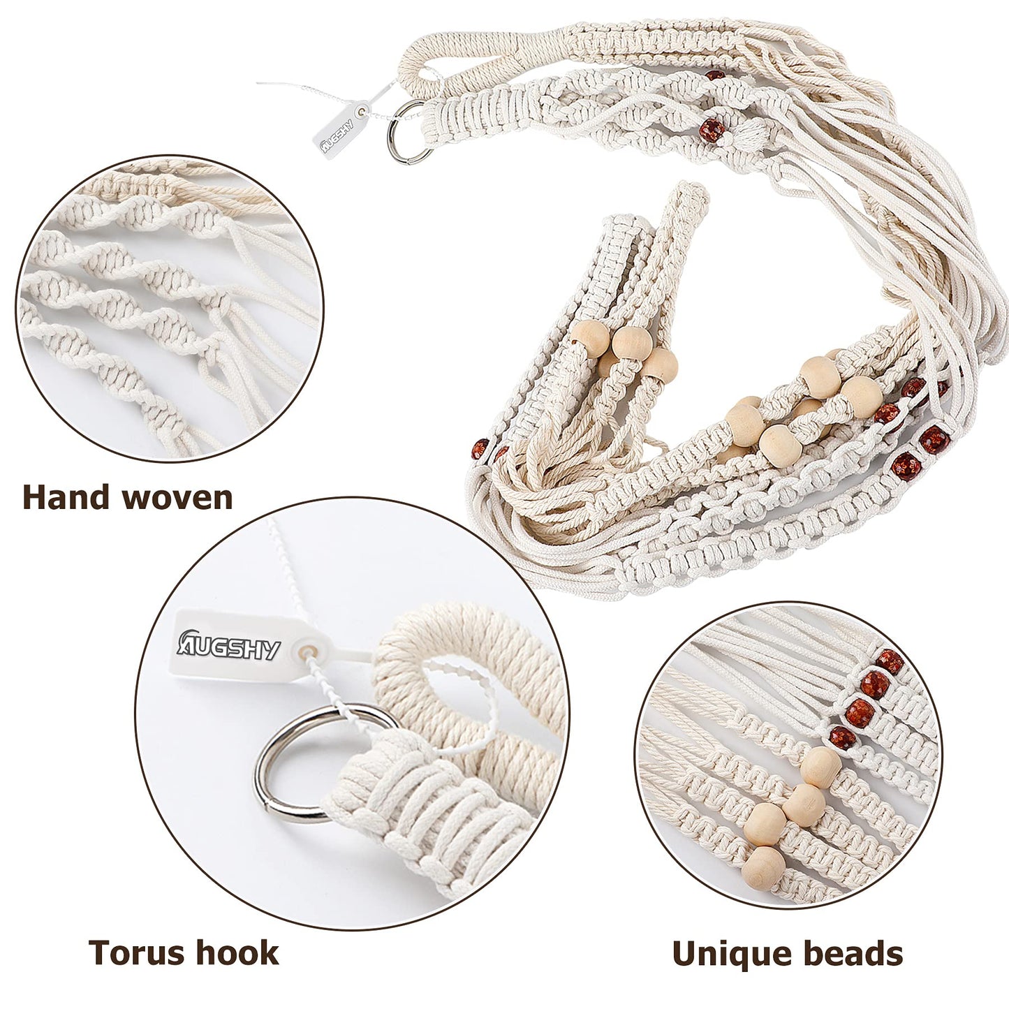 Augshy Macrame Plant Hanger, 2 Packs Plant Hangers, Hanging Planter for Indoor Plants Decorative Macrame Pot Hanger for Home Decor