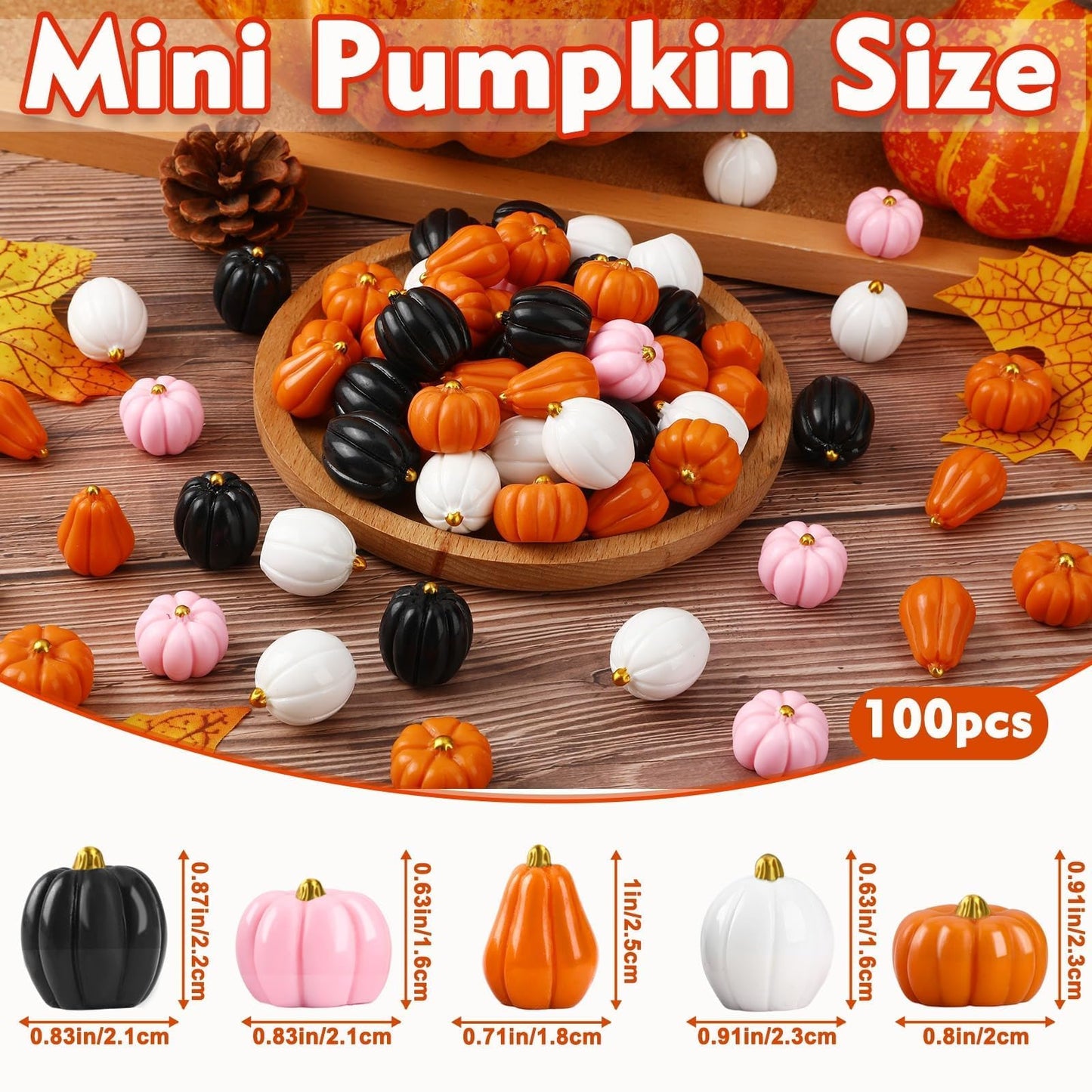 DTOFOOT 100Pcs Mini Resin Pumpkins,Mini Halloween Pink Black White Pumpkins Miniatures Tiny Pumpkins for Crafts DIY Artificial Vase Bowl Filler Home Indoor Fall Halloween AutumnTable Decorations