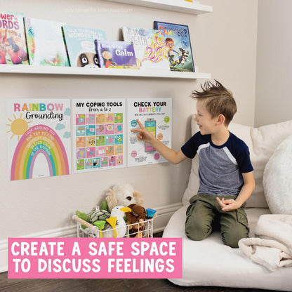 Hadley Designs 9 Calming Corner Posters for Classroom Must Haves - Calm Down Corner Supplies with Emotions Chart, School Counselor Mental Health Poster, Feelings Chart For Kids, Pastel Classroom Decor