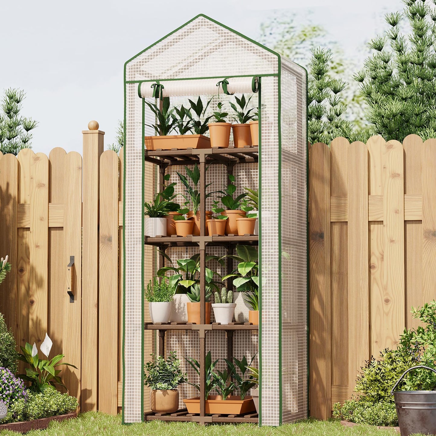 4 Tier Bamworld Mini Greenhouse for Outdoor Indoor 22 x 16 x 66-Inch Portable Greenhouses with Reusable PE Cover Small Greenhouse Kit for Outside Heavy Duty Patio Wooden Greenhouse Tent
