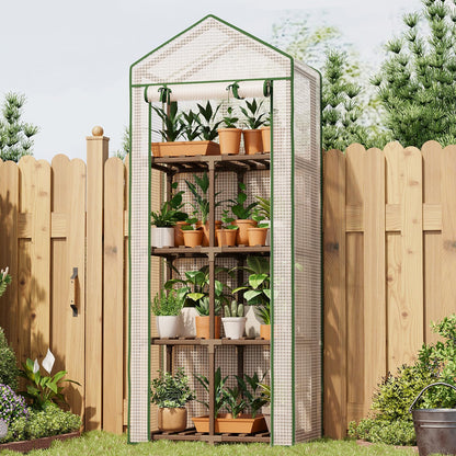4 Tier Bamworld Mini Greenhouse for Outdoor Indoor 22 x 16 x 66-Inch Portable Greenhouses with Reusable PE Cover Small Greenhouse Kit for Outside Heavy Duty Patio Wooden Greenhouse Tent