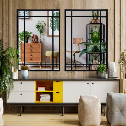 HQiJun Black Rectangle Mirror, Farmhouse Decorative Wall Mirror for Entryway, Living Room, Bedroom, Hallway, Fireplace, Accent Wall Decor (Black1, 39'' x 27'')