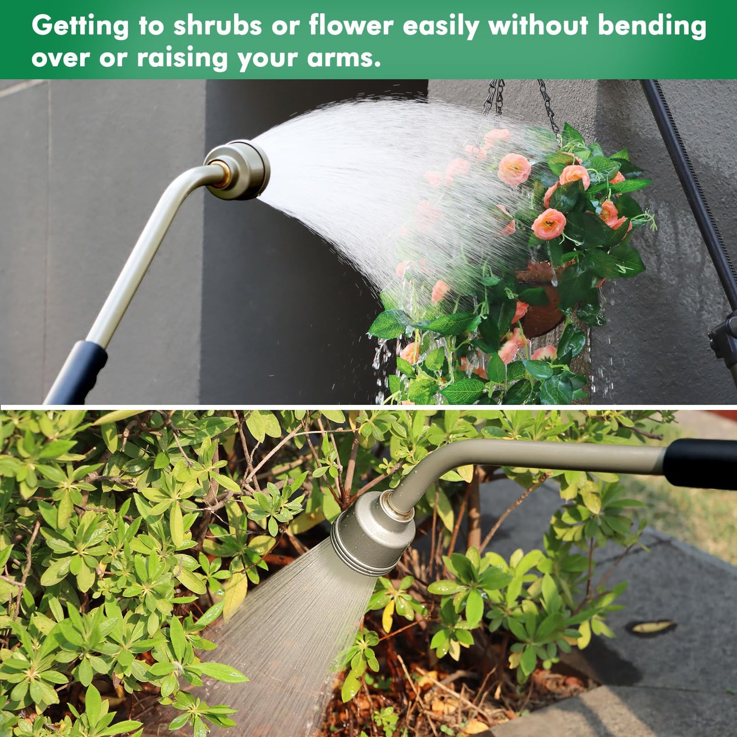 RESTMO Long Watering Wand, 24 Inches Gentle Soft Full Shower Sprayer Wand with Thumb Flow Control, Heavy Duty Metal Hose Wand for Hanging Baskets, Shrubs, Plants, Flowers, Garden and Lawn