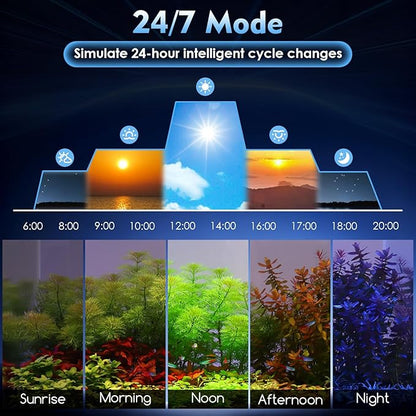 AQQA LED Aquarium Light 48W for 32-40 Inch Fish Tank, 24/7 Mode&DIY Mode Full Spectrum Fish Tank Light, IP68 Waterproof High Lumen Aquarium Plant Light, Adjustable Brightness/Timer, Memory Function