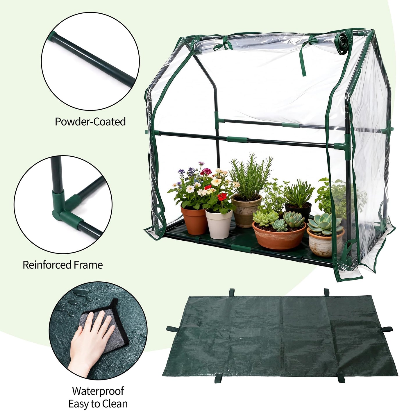 PROWORX Mini Greenhouse 36"×18"×33" Small Greenhouse Seed Starting Waterproof Floor Mat Portable Greenhouse Patio Balcony and Garage Indoor & Outdoor