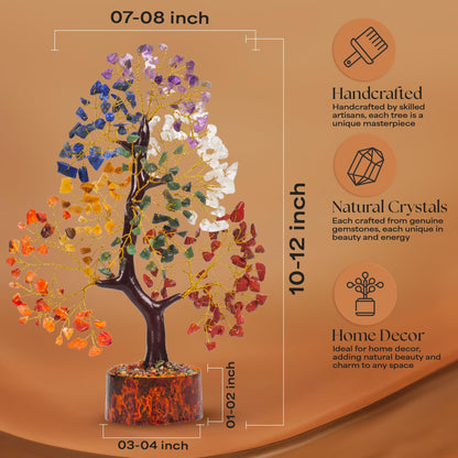 Crystal Tree of Life with Seven Chakra Tumble Hanging, 7 Chakra Healing Crystal Tree, Office Desk Decor, Room Decor, Bonsai Trees for Positive Energy, Money, Good Luck Birthday Gifts for Women 10-12"