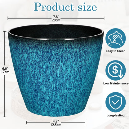 Hollyone Set of 2 Outdoor Planter 8 inch Blue Plant Pot Plastic Pots for Plants Planters for Outdoor Indoor Plants with Drainage Hole Round Plant Pot Flower Pots Garden Decorations Gradient Blue