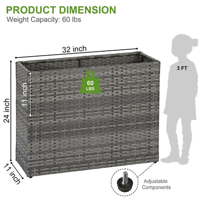 LEWIS&WAYNE Large Rectangular Block Planter Box Handmade Wicker Tall Planters for Outdoor Plants with Removable Liners Modern Planter for Indoor Outdoor Patio Deck - Gray, 32''x11''x24''