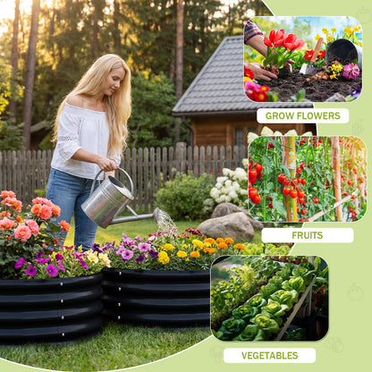 AHEONLAR 3 Pack 2x2x1 ft Round Galvanized Raised Garden Bed Kit Round Metal Flower Box Large Planter Raised Beds Outdoor Garden for Planting,Fruit,Herb Black