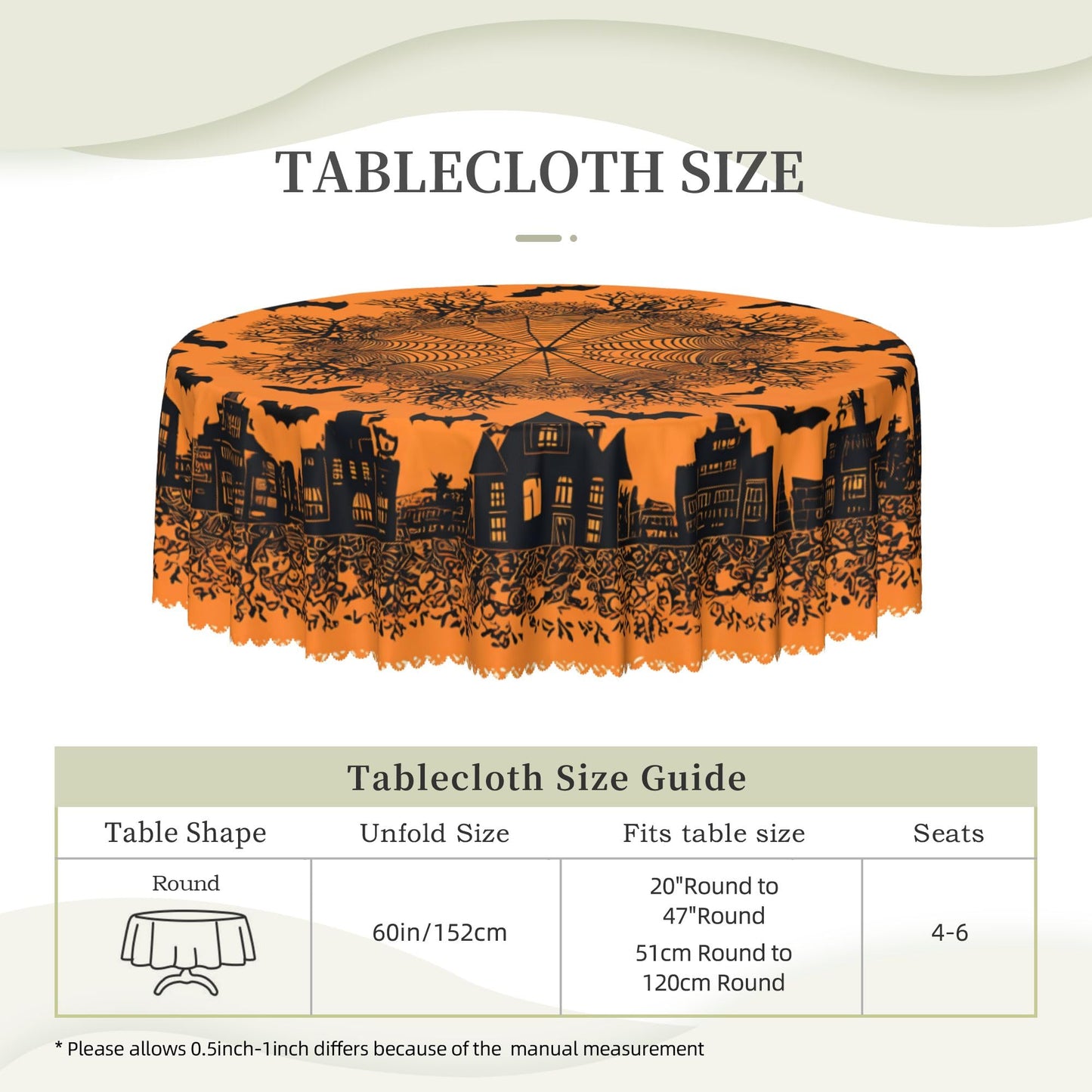 Ecixzyo Halloween Round Tablecloth 60 Inch Polyester Washable Table Cover Home Decor for Kitchen Dining Party Picnic