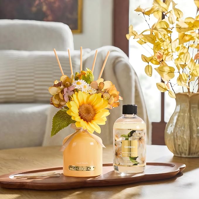 Cocorrína Reed Diffuser Refill Gardenia 10.14oz (300ml) with 8 Sticks - Premium Long-Lasting Floral Essential Oil, Home Fragrance for Bedroom, Bathroom Home Decor